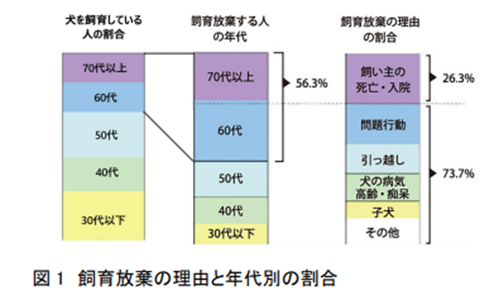 飼育放棄の理由と年代別の割合のグラフ